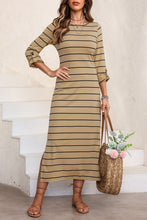 Load image into Gallery viewer, Slit Striped Round Neck Midi Dress