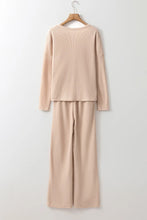 Load image into Gallery viewer, Round Neck Long Sleeve Top and Drawstring Pants Lounge Set