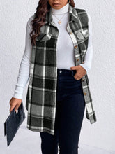 Load image into Gallery viewer, Honey Plus Size Pocketed Plaid Button Up Vest Coat