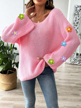 Load image into Gallery viewer, Flower Round Neck Long Sleeve Sweater