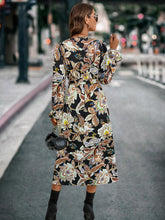 Load image into Gallery viewer, Printed Tie Front Surplice Flounce Sleeve Dress
