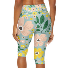 Load image into Gallery viewer, Blue Floral Yoga Capri Leggings
