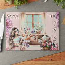 Load image into Gallery viewer, Glass Cutting &amp; Cheese Board (Savor The Moment)