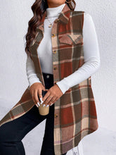 Load image into Gallery viewer, Honey Plus Size Pocketed Plaid Button Up Vest Coat