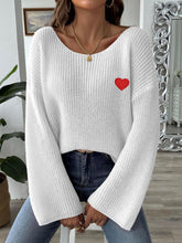 Load image into Gallery viewer, Heart Boat Neck Dropped Shoulder Sweater