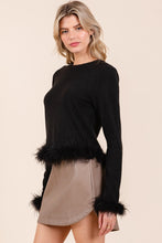 Load image into Gallery viewer, Mittoshop Feather Trim Long Sleeve Crop Hacci Knit Top