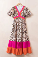 Load image into Gallery viewer, Full Size Leopard V-Neck Half Sleeve Maxi Dress