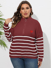 Load image into Gallery viewer, Plus Size Zip-Up Striped Sweater