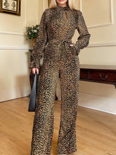 Load image into Gallery viewer, Leopard Flounce Sleeve Wide Leg Jumpsuit