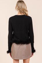 Load image into Gallery viewer, Mittoshop Feather Trim Long Sleeve Crop Hacci Knit Top