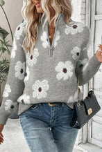 Load image into Gallery viewer, Flower Half Zip Long Sleeve Sweater