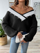 Load image into Gallery viewer, Contrast Trim Dropped Shoulder Long Sleeve Sweater