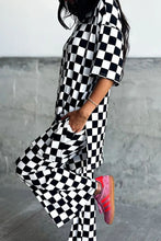 Load image into Gallery viewer, Checkered Round Neck Half Sleeve Top and Pants Set