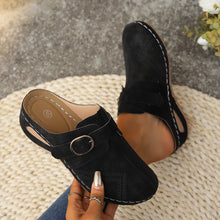Load image into Gallery viewer, Suede Round Toe Wedge Sandals
