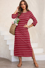 Load image into Gallery viewer, Slit Striped Round Neck Midi Dress