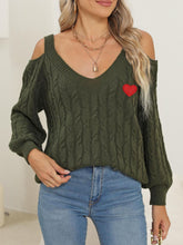 Load image into Gallery viewer, Cable-Knit Heart V-Neck Sweater