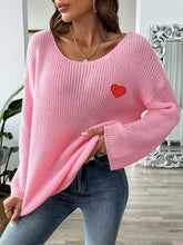 Load image into Gallery viewer, Heart Boat Neck Dropped Shoulder Sweater