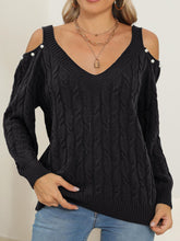 Load image into Gallery viewer, Cable-Knit Cold Shoulder Sweater