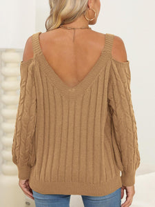 Cable-Knit Heart V-Neck Sweater