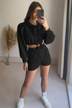 Load image into Gallery viewer, Drawstring Long Sleeve Hooded Top and Shorts Set
