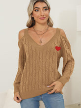 Load image into Gallery viewer, Cable-Knit Heart V-Neck Sweater