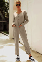 Load image into Gallery viewer, Buttoned Drop Shoulder Pocket Jumpsuit