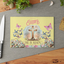 Load image into Gallery viewer, Glass Cutting &amp; Cheese  Board (Happy Easter &quot;He Is Risen&quot;)