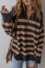 Load image into Gallery viewer, Striped Half Zip Long Sleeve Knit Top