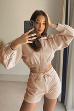 Load image into Gallery viewer, Drawstring Long Sleeve Hooded Top and Shorts Set