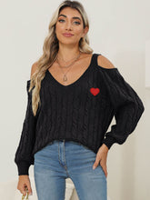 Load image into Gallery viewer, Cable-Knit Heart V-Neck Sweater