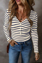 Load image into Gallery viewer, Striped V-Neck Long Sleeve Top