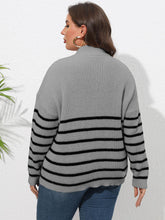 Load image into Gallery viewer, Plus Size Zip-Up Striped Sweater