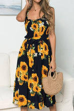 Load image into Gallery viewer, Smocked Sunflower Printed Sleeveless Cami Dress
