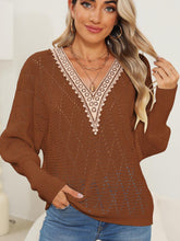 Load image into Gallery viewer, Lace Detail V-Neck Long Sleeve Sweater