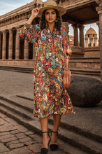 Load image into Gallery viewer, Printed Surplice Lantern Sleeve Midi Dress