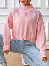 Load image into Gallery viewer, Flower Turtleneck Long Sleeve Sweater