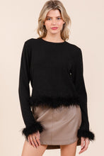 Load image into Gallery viewer, Mittoshop Feather Trim Long Sleeve Crop Hacci Knit Top