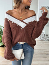 Load image into Gallery viewer, Contrast Trim Dropped Shoulder Long Sleeve Sweater