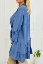 Load image into Gallery viewer, Notched Flare Sleeve Denim Dress