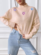 Load image into Gallery viewer, Flower Turtleneck Long Sleeve Sweater
