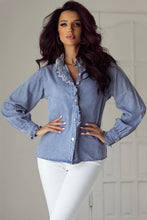 Load image into Gallery viewer, Frill Button Up Long Sleeve Denim Top