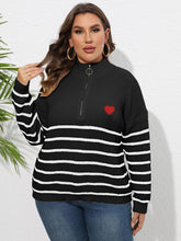 Load image into Gallery viewer, Plus Size Zip-Up Striped Sweater