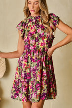 Load image into Gallery viewer, Ruffled Printed Mock Neck Cap Sleeve Mini Dress