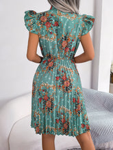 Load image into Gallery viewer, Pleated Floral Printed Tie Neck Knee Length Dress