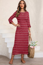Load image into Gallery viewer, Slit Striped Round Neck Midi Dress