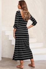 Load image into Gallery viewer, Slit Striped Round Neck Midi Dress