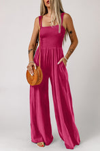 Load image into Gallery viewer, Green Smocked Square Neck Wide Leg Jumpsuit with Pockets
