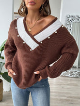 Load image into Gallery viewer, Contrast Trim Dropped Shoulder Long Sleeve Sweater