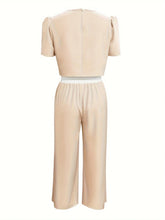 Load image into Gallery viewer, Round Neck Short Sleeve Top and Tied Pants Set