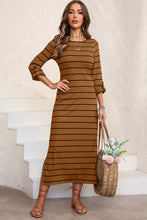 Load image into Gallery viewer, Slit Striped Round Neck Midi Dress